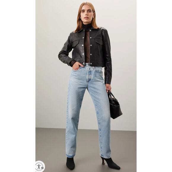 VEDA Black Leather Jean Jacket - Picture 3 of 10